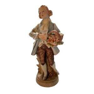 Vintage Arnart Creation Porcelain Figurine Victorian Man Flower Basket Rococo 8”
